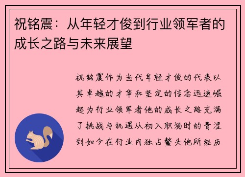 祝铭震：从年轻才俊到行业领军者的成长之路与未来展望